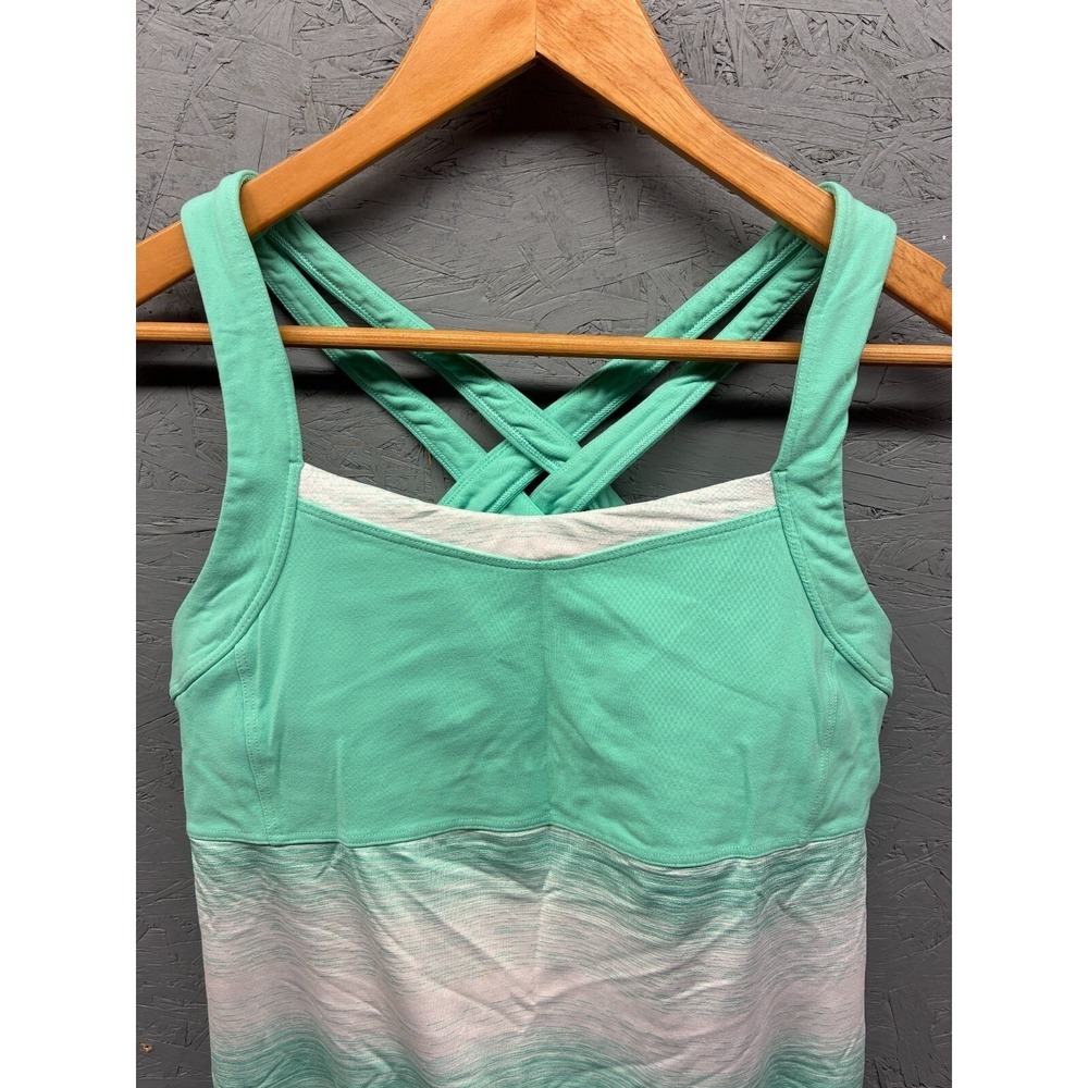Athleta Striped Colorblock Built In Bra Banded Tank Top Womens M Green Workout - Picture 3 of 8